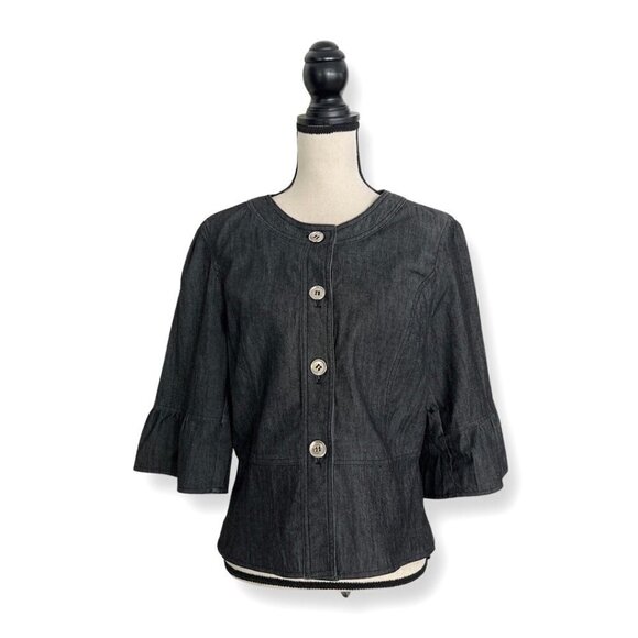 Sandro denim dark gray ruffle sleeves short casual jacket size L - Picture 1 of 3